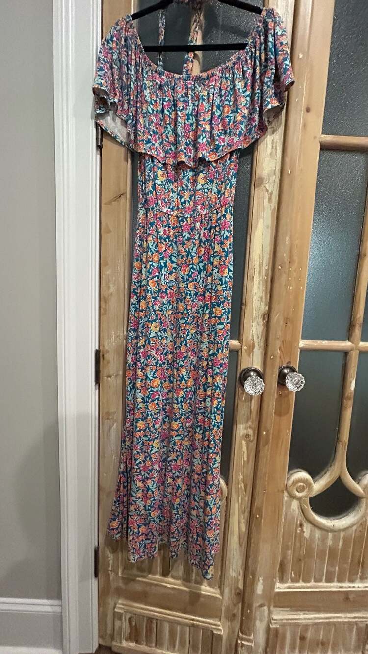 Lane Bryant Blue Floral Convertible Off The Shoulder Maxi Dress